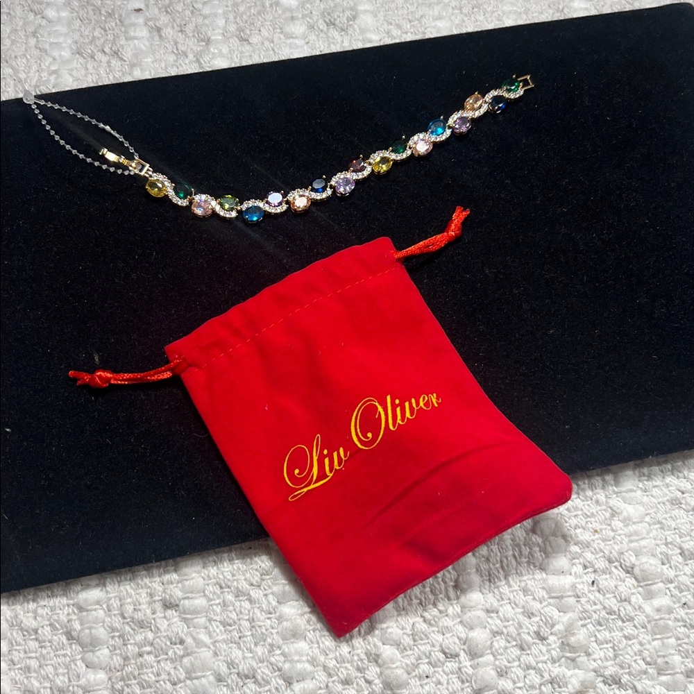 LIV Oliver 18K Gold Plated Cz Radiant-cut MultiColor Eternity Tennis Bracelet 7”